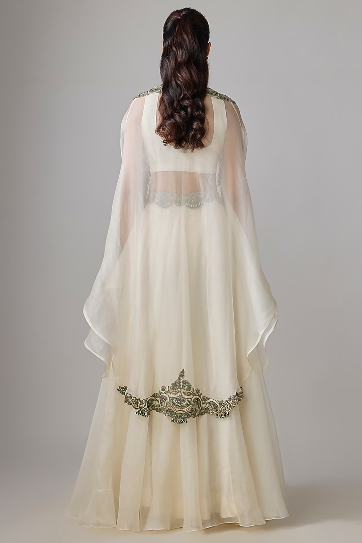 Ivory Organza Thread Work Skirt Set by Prisho at Pernia's Pop Up Shop