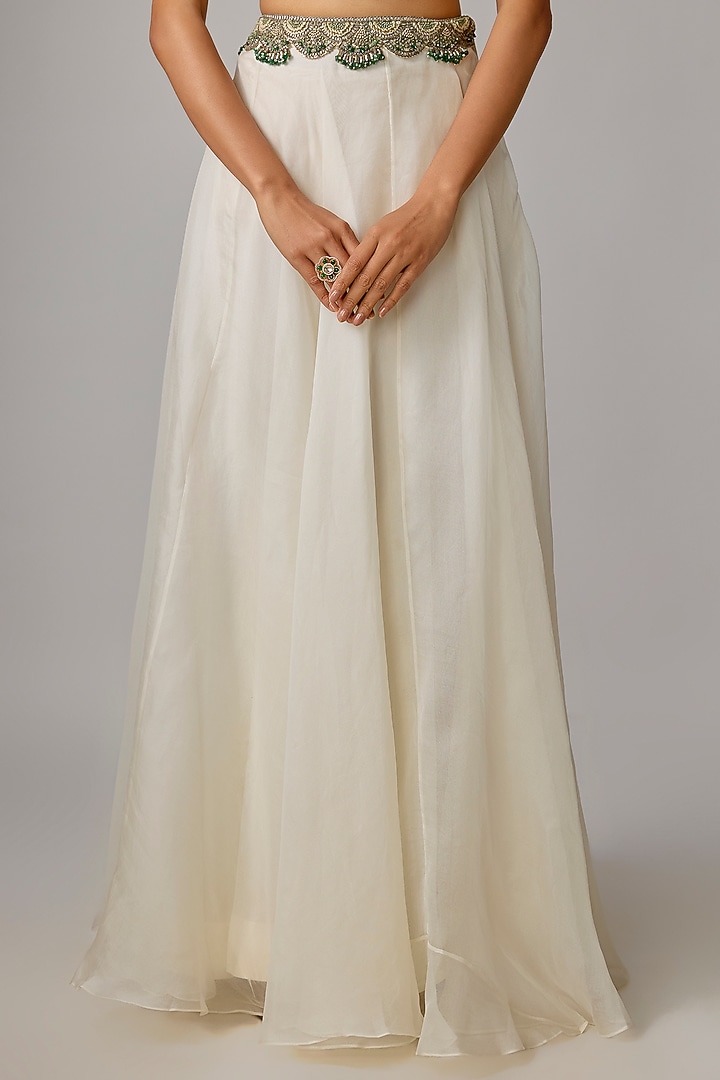 Ivory Organza Thread Work Skirt Set by Prisho at Pernia's Pop Up Shop