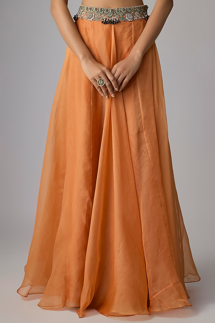Rust Silk Thread Work Skirt Set by Prisho at Pernia's Pop Up Shop