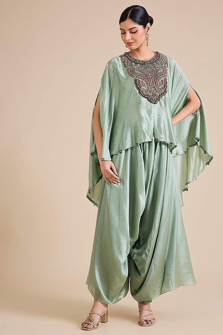Aqua Chanderi Dori Work Kaftan Set by Prisho at Pernia's Pop Up Shop