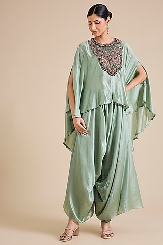 Aqua Chanderi Dori Work Kaftan Set by Prisho