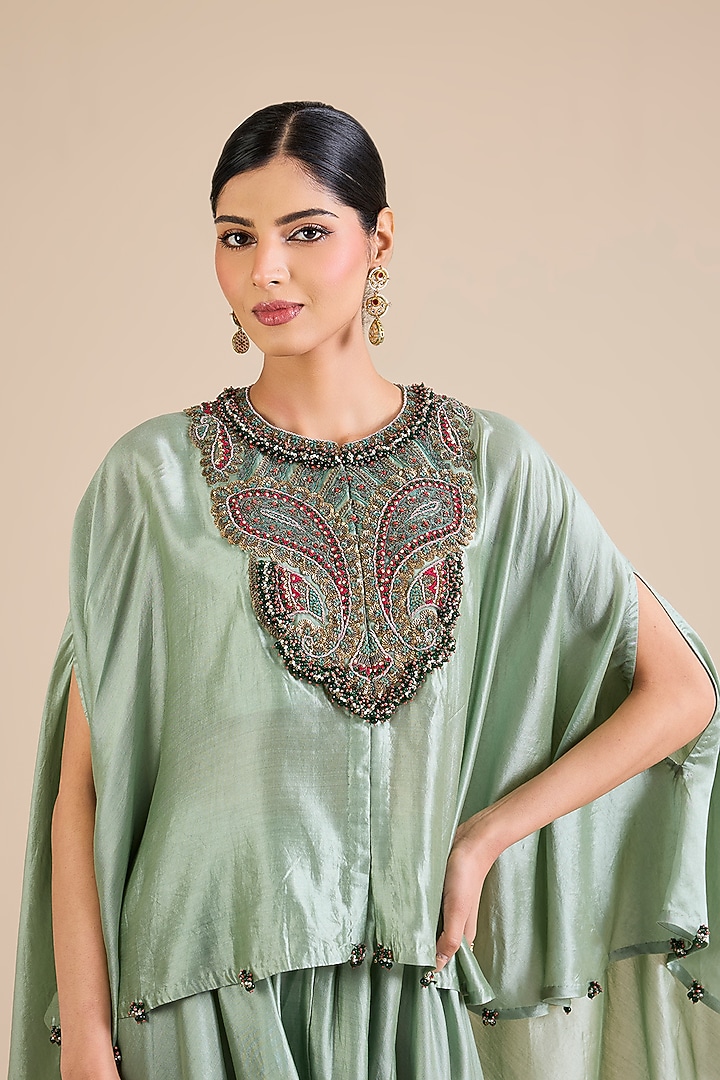 Aqua Chanderi Dori Work Kaftan Set by Prisho at Pernia's Pop Up Shop
