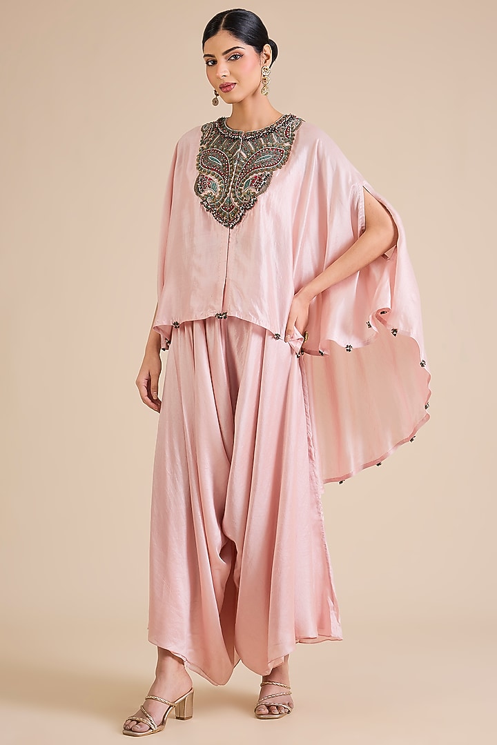 Flamingo Pink Chanderi Dori Work Kaftan Set by Prisho at Pernia's Pop Up Shop