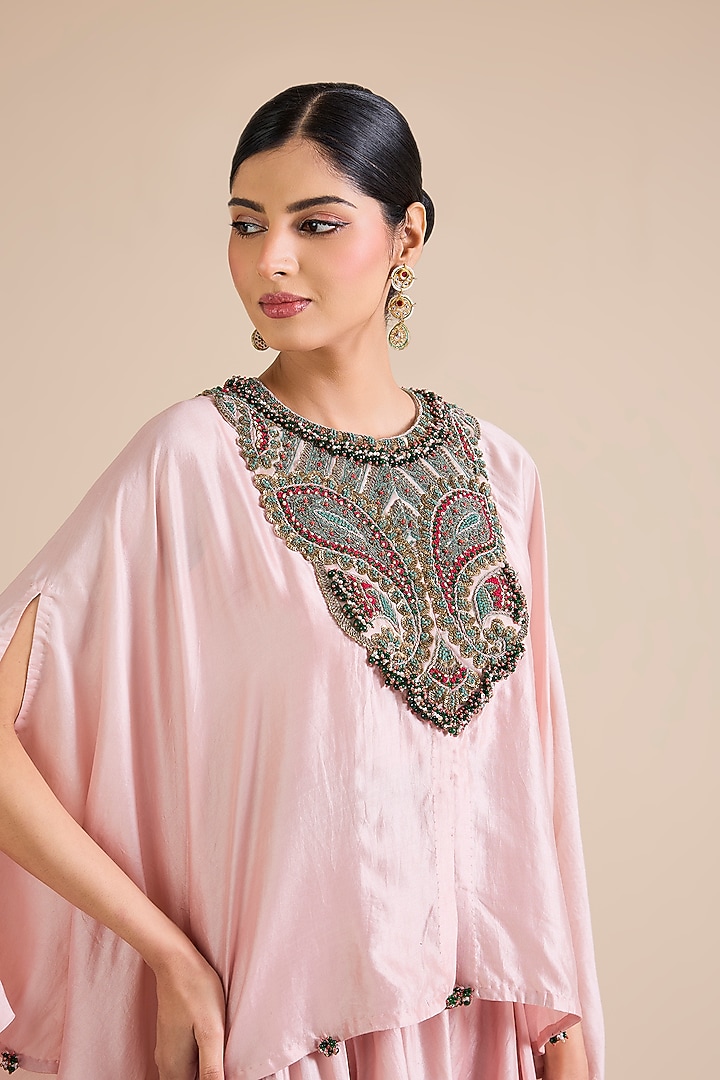 Flamingo Pink Chanderi Dori Work Kaftan Set by Prisho at Pernia's Pop Up Shop