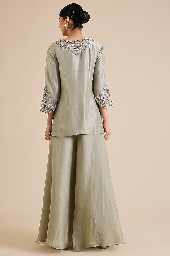 Mint Green Silk & Organza Wedding Sharara Set by Prisho at Pernia's Pop Up Shop