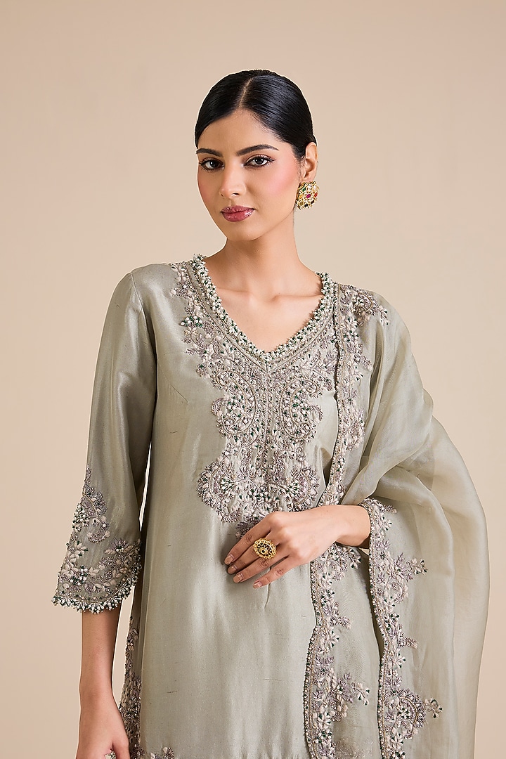 Mint Green Silk & Organza Wedding Sharara Set by Prisho at Pernia's Pop Up Shop