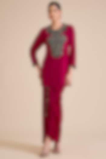 Cherry Red Modal Satin Skirt Set by Prisho at Pernia's Pop Up Shop
