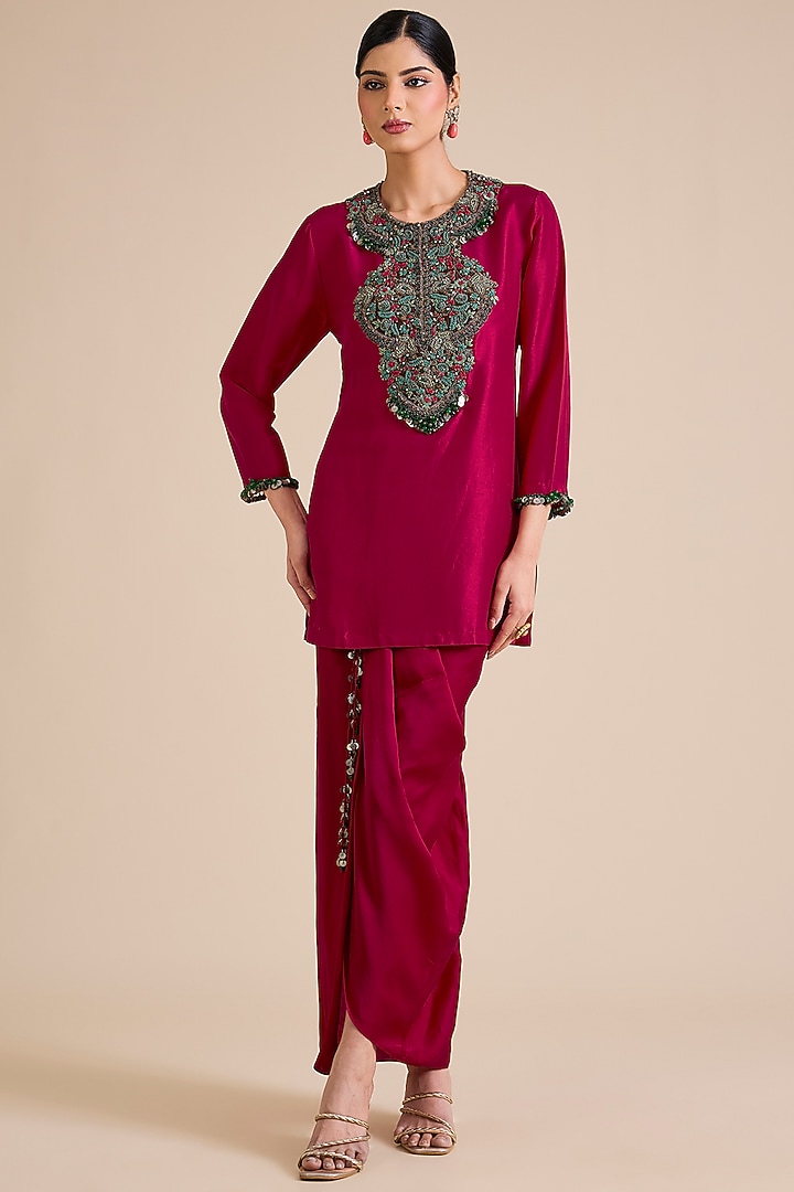 Cherry Red Modal Satin Skirt Set by Prisho at Pernia's Pop Up Shop