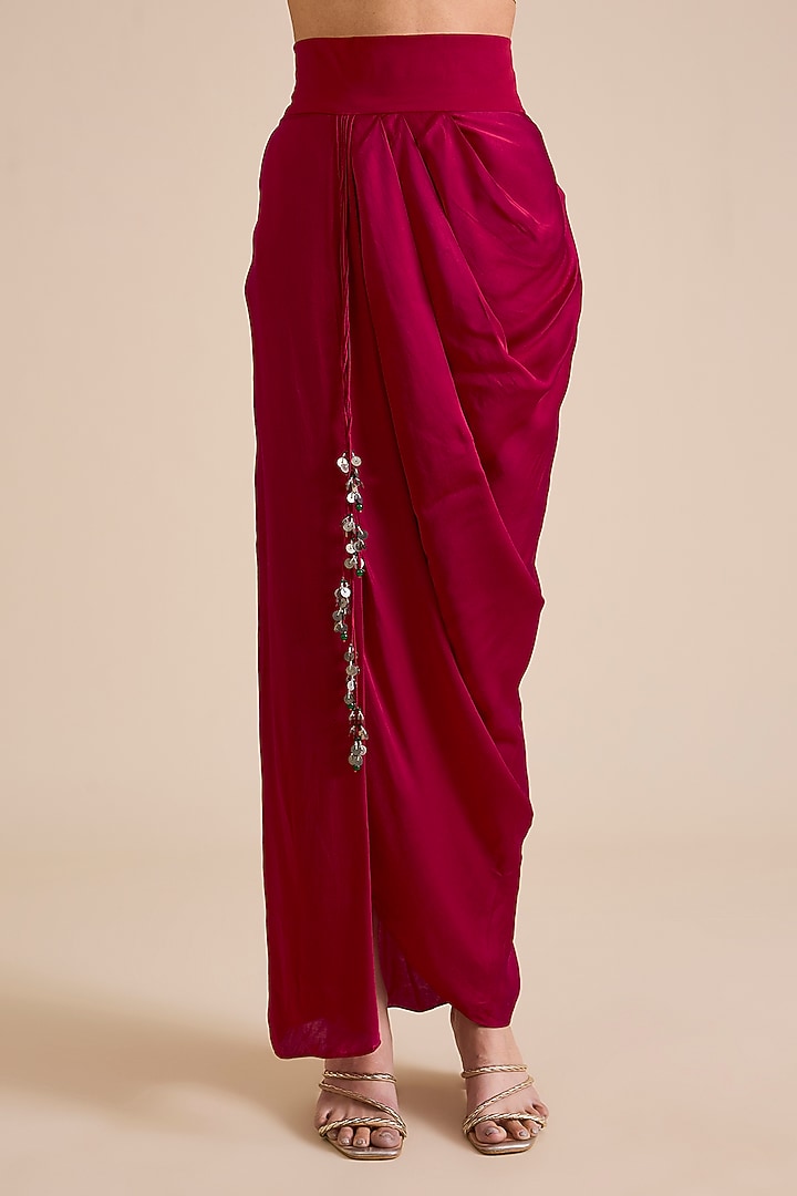 Cherry Red Modal Satin Skirt Set by Prisho at Pernia's Pop Up Shop
