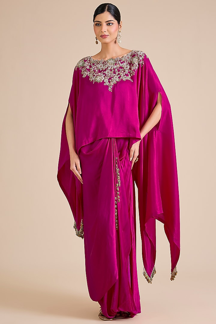 Fuchsia Modal Satin Skirt Set by Prisho at Pernia's Pop Up Shop