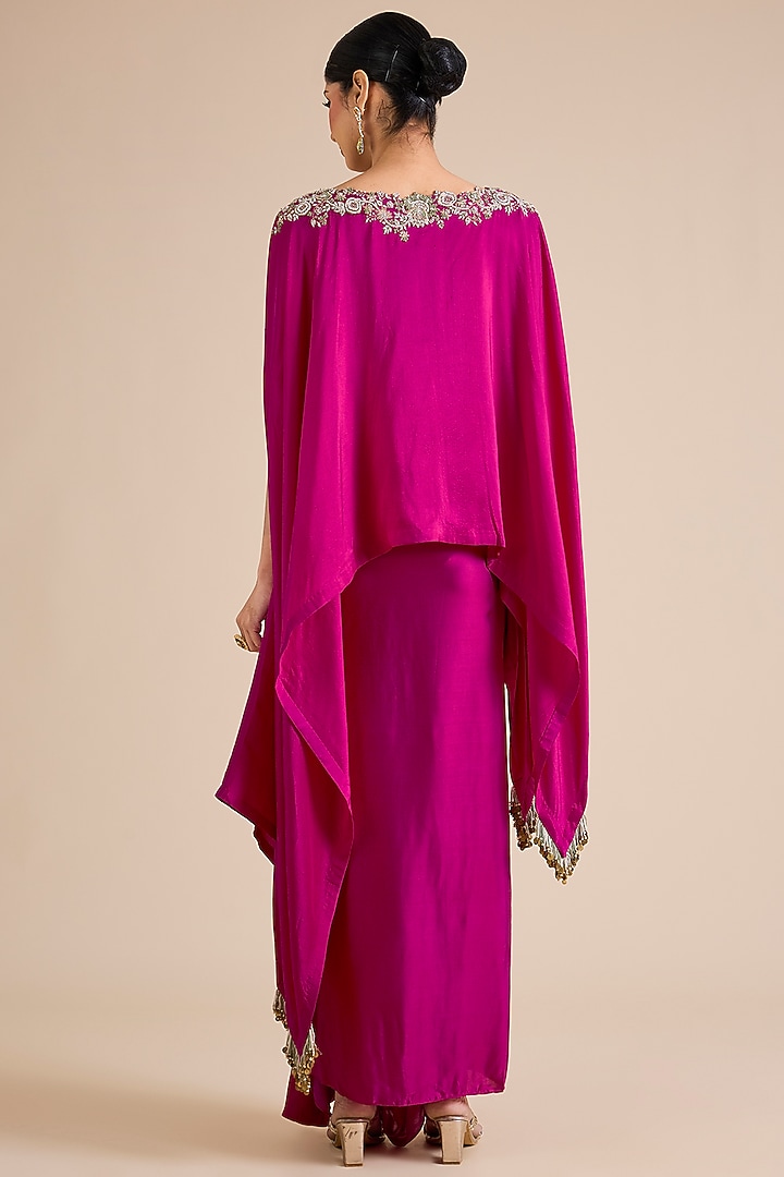 Fuchsia Modal Satin Skirt Set by Prisho at Pernia's Pop Up Shop