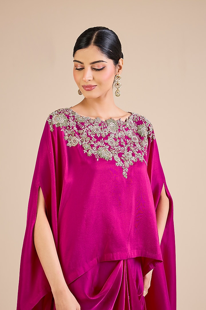 Fuchsia Modal Satin Skirt Set by Prisho at Pernia's Pop Up Shop