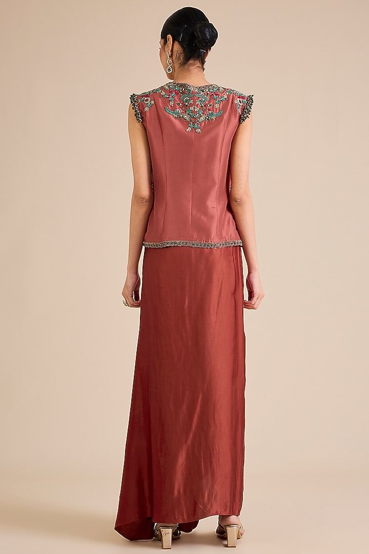 Deep Orange Silk Dori Embroidered Jacket Set by Prisho at Pernia's Pop Up Shop