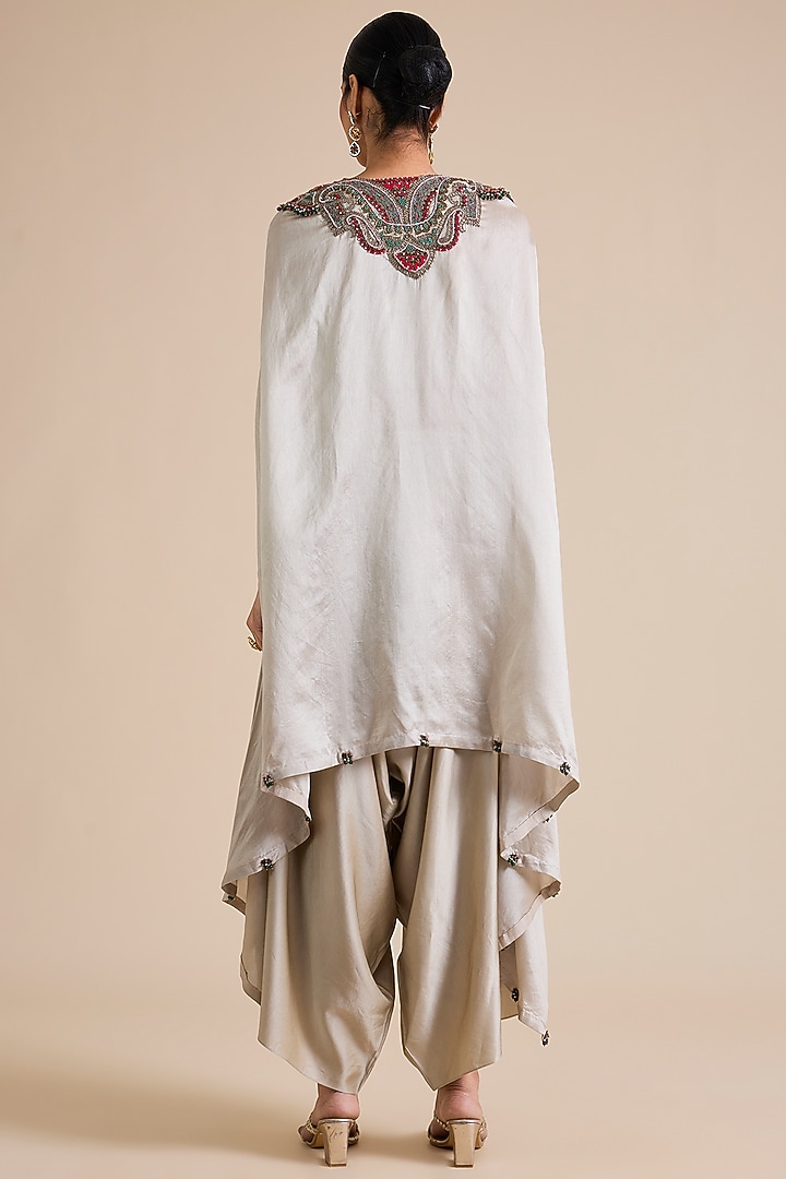 Smoke Grey Chanderi Thread Embroidered Kaftan Set by Prisho at Pernia's Pop Up Shop