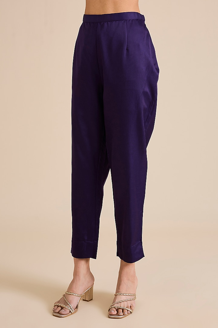 Dark Purple Silk Thread Embroidered Kaftan Set by Prisho at Pernia's Pop Up Shop
