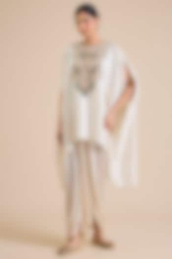 Ivory Silk Mukesh Work Kaftan Set by Prisho at Pernia's Pop Up Shop