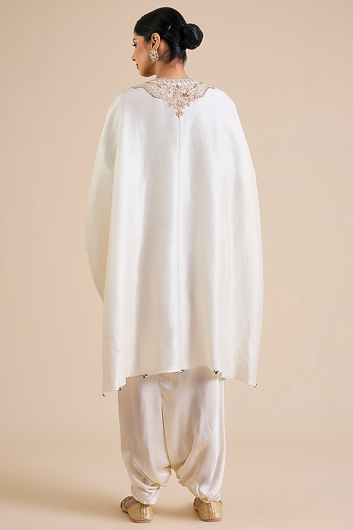 Ivory Silk Mukesh Work Kaftan Set by Prisho at Pernia's Pop Up Shop