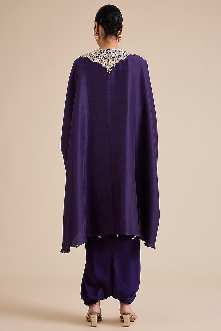 Dark Purple Silk Mukesh Work Kaftan Set by Prisho at Pernia's Pop Up Shop