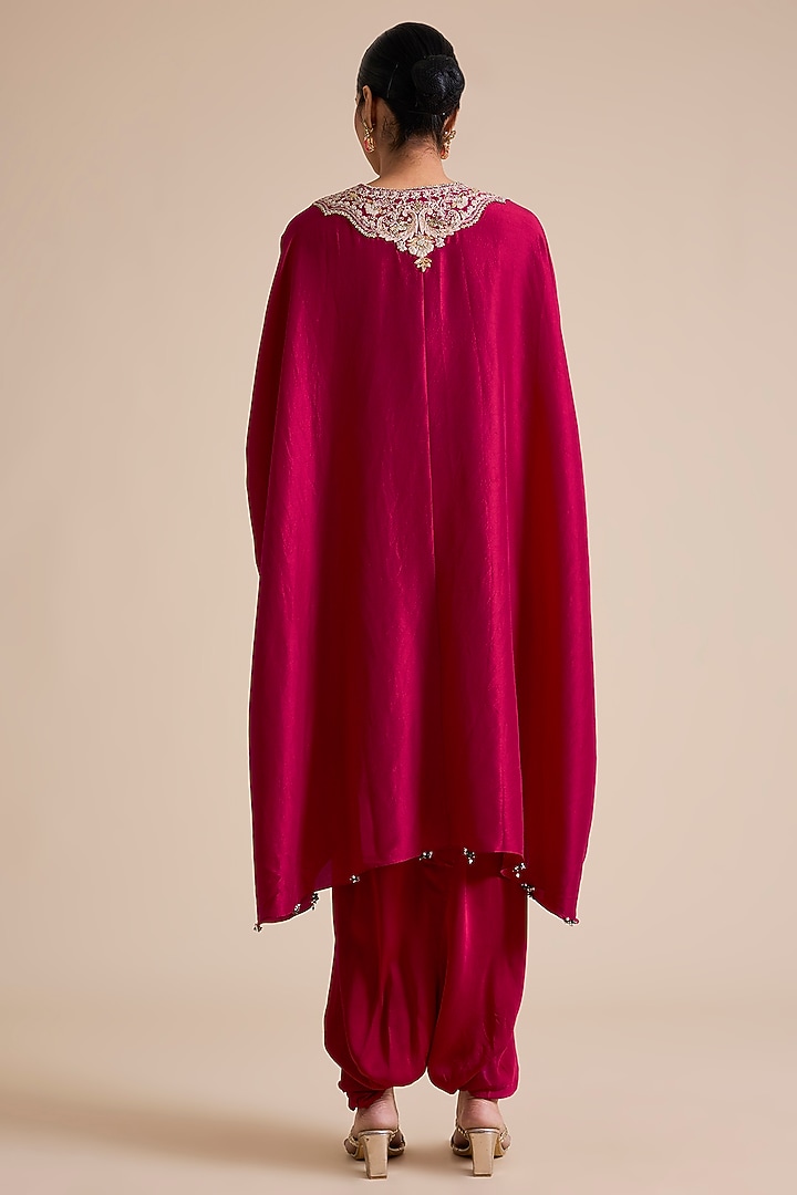 Cherry Red Silk Mukesh Work Kaftan Set by Prisho at Pernia's Pop Up Shop