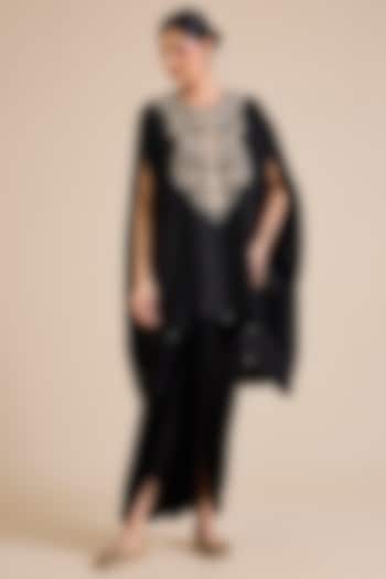 Black Silk Mukesh Work Kaftan Set by Prisho at Pernia's Pop Up Shop