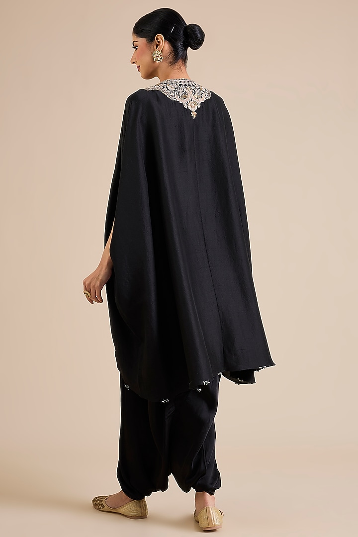 Black Silk Mukesh Work Kaftan Set by Prisho at Pernia's Pop Up Shop