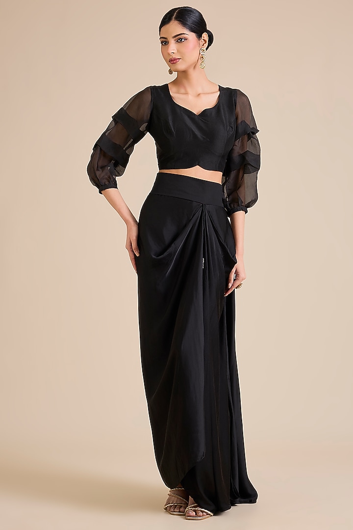 Black Silk Resham Work Jacket Set by Prisho at Pernia's Pop Up Shop