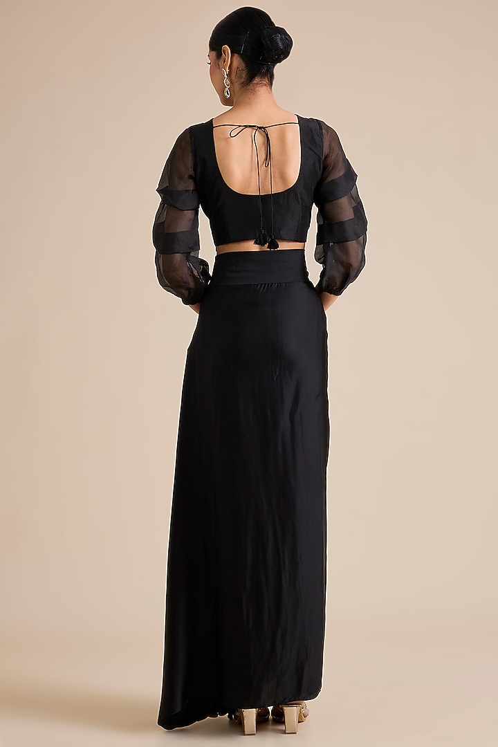 Black Silk Resham Work Jacket Set by Prisho at Pernia's Pop Up Shop