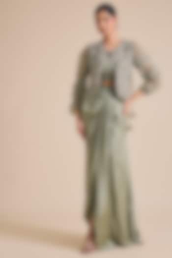Bluish Silk Resham Work Jacket Set by Prisho at Pernia's Pop Up Shop