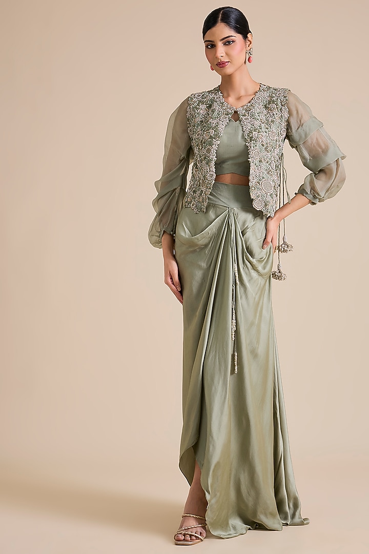 Bluish Silk Resham Work Jacket Set by Prisho at Pernia's Pop Up Shop