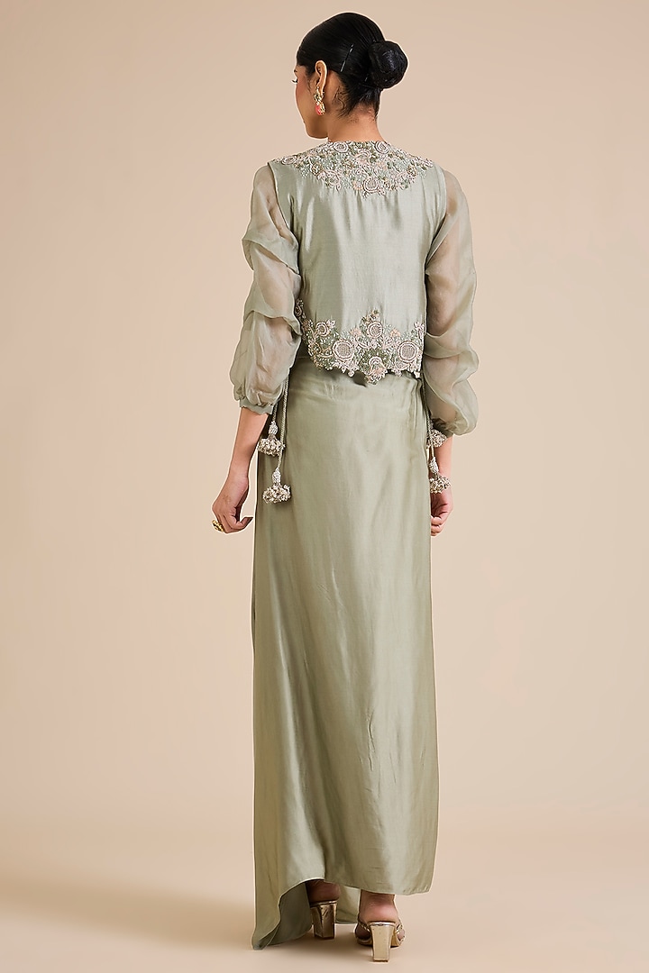 Bluish Silk Resham Work Jacket Set by Prisho at Pernia's Pop Up Shop