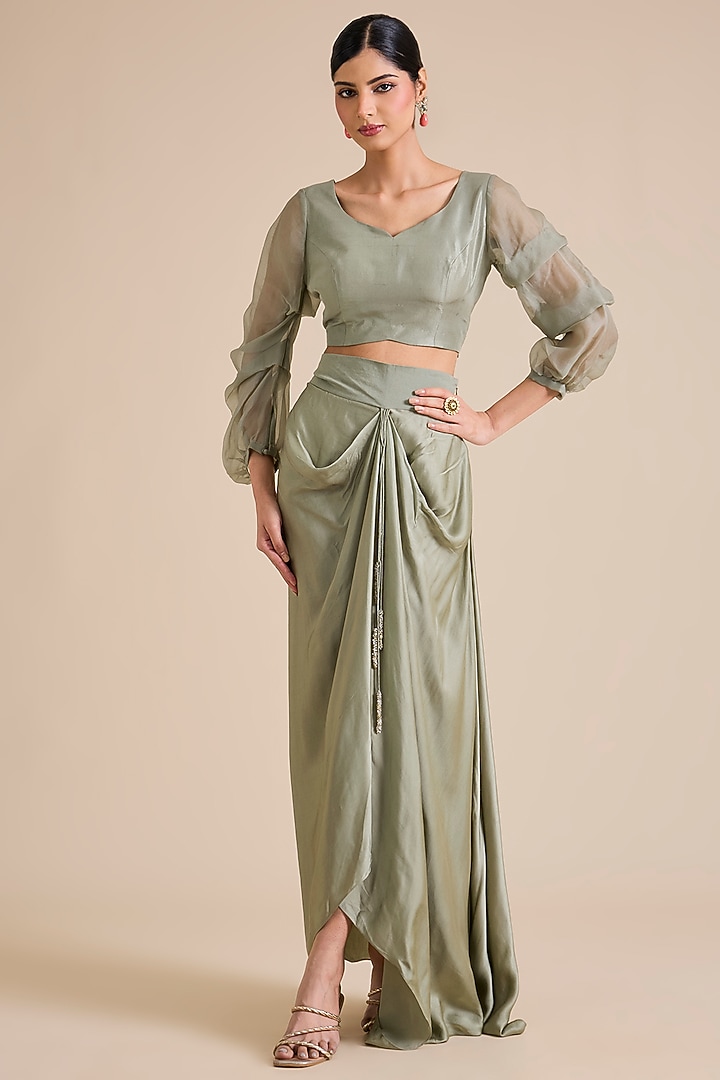 Bluish Silk Resham Work Jacket Set by Prisho at Pernia's Pop Up Shop