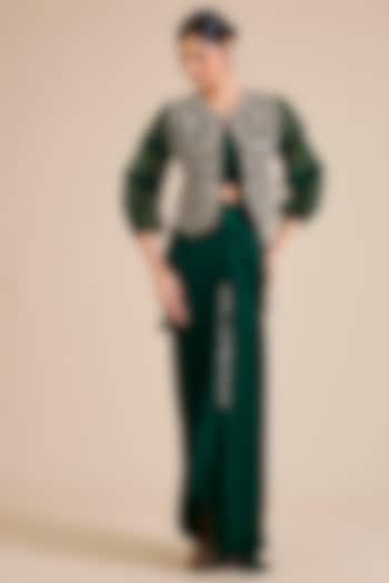 Bottle Green Silk Resham Work Jacket Set by Prisho at Pernia's Pop Up Shop