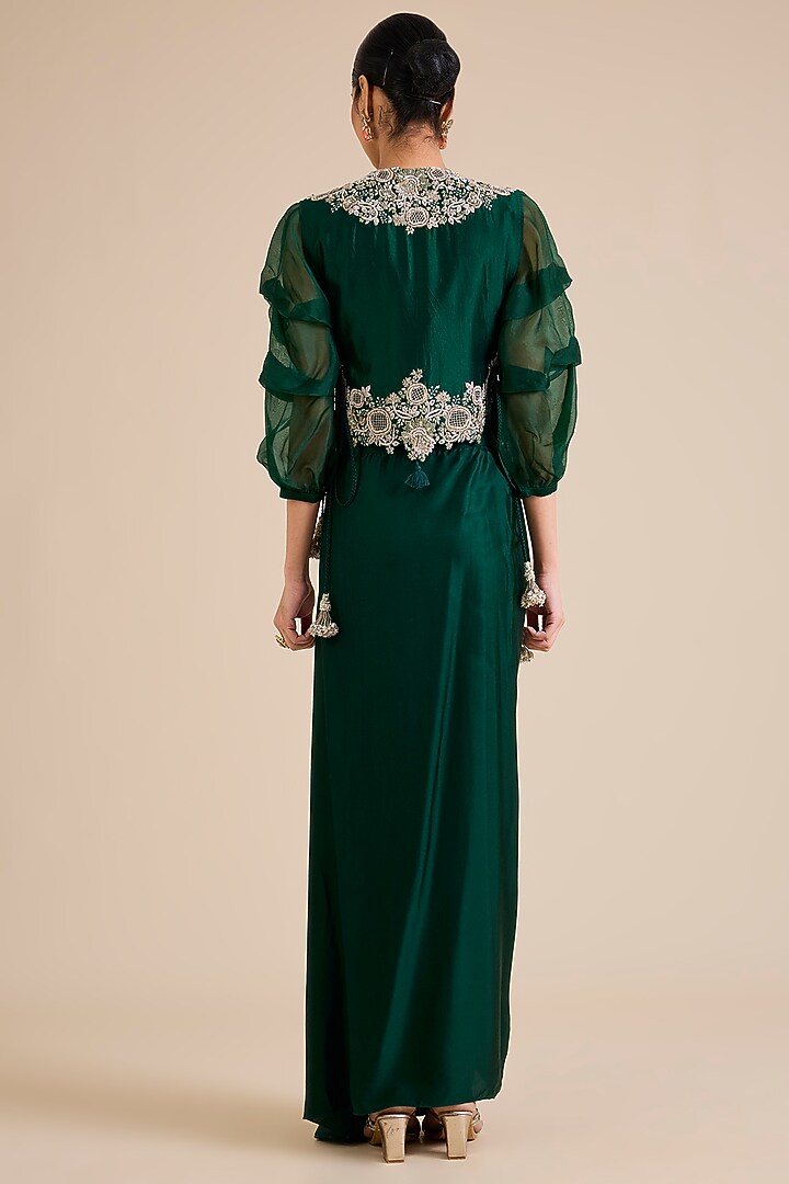 Bottle Green Silk Resham Work Jacket Set by Prisho at Pernia's Pop Up Shop