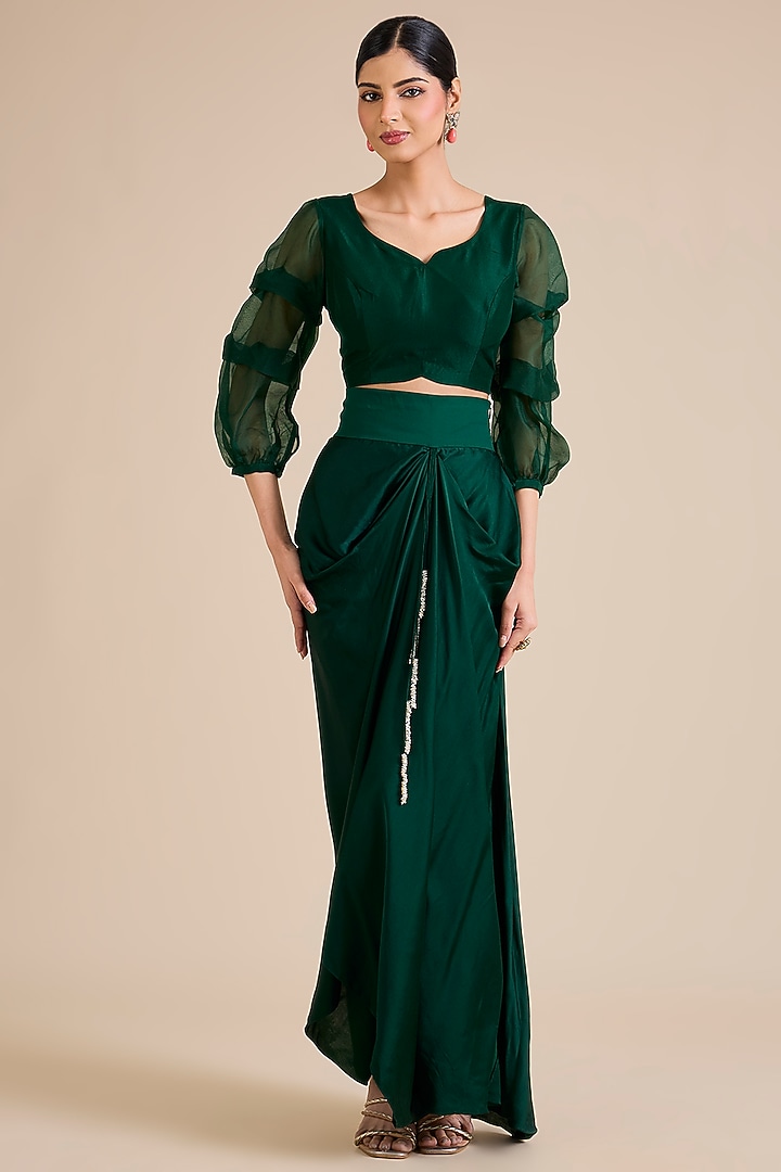 Bottle Green Silk Resham Work Jacket Set by Prisho at Pernia's Pop Up Shop