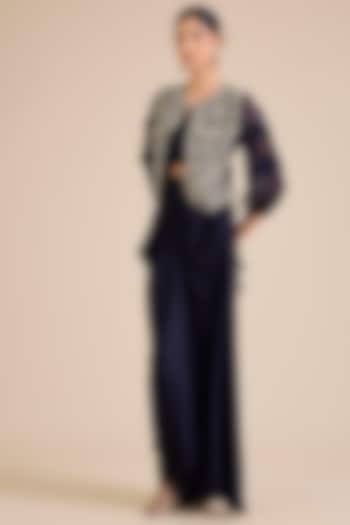 Royal Blue Silk Resham Work Jacket Set by Prisho at Pernia's Pop Up Shop
