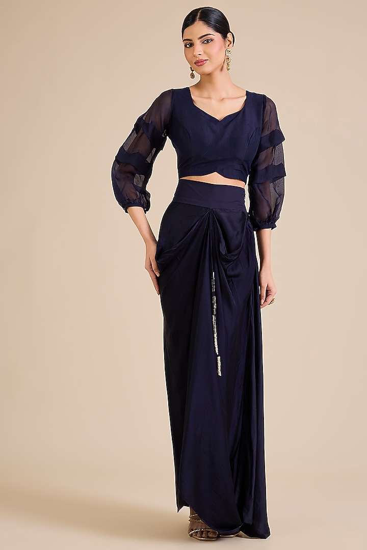 Royal Blue Silk Resham Work Jacket Set by Prisho at Pernia's Pop Up Shop