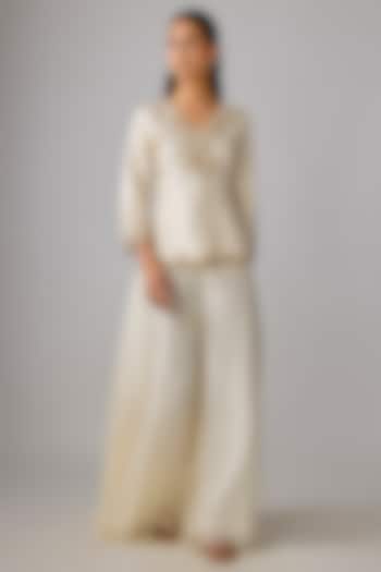 Ivory Organza Wedding Sharara Set by Prisho at Pernia's Pop Up Shop