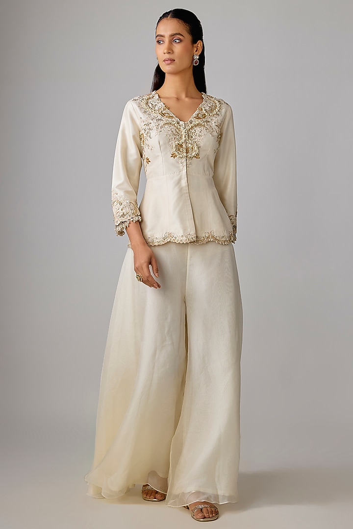 Ivory Organza Wedding Sharara Set by Prisho at Pernia's Pop Up Shop