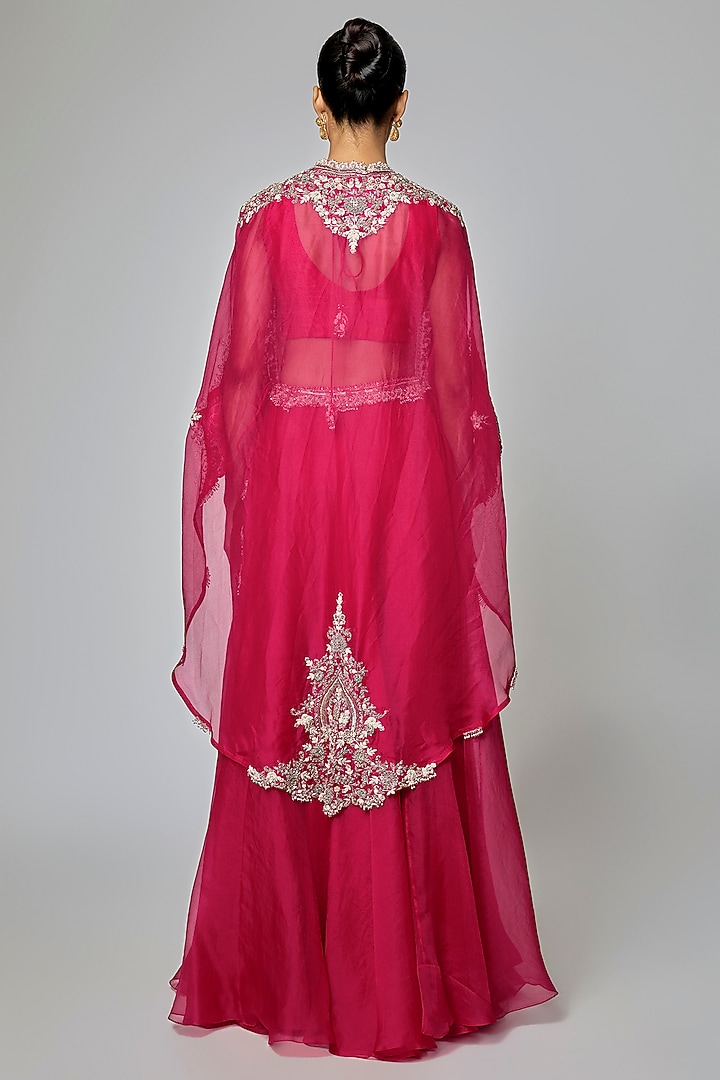 Cherry Red Organza Resham Work Cape Set by Prisho at Pernia's Pop Up Shop