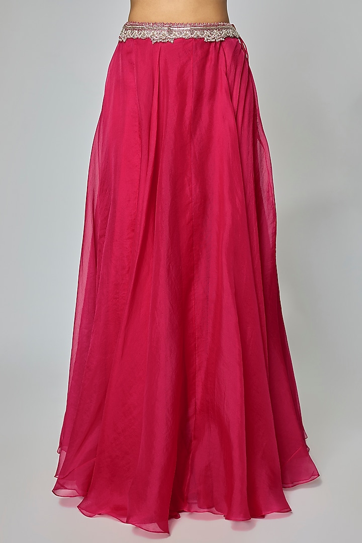Cherry Red Organza Resham Work Cape Set by Prisho at Pernia's Pop Up Shop