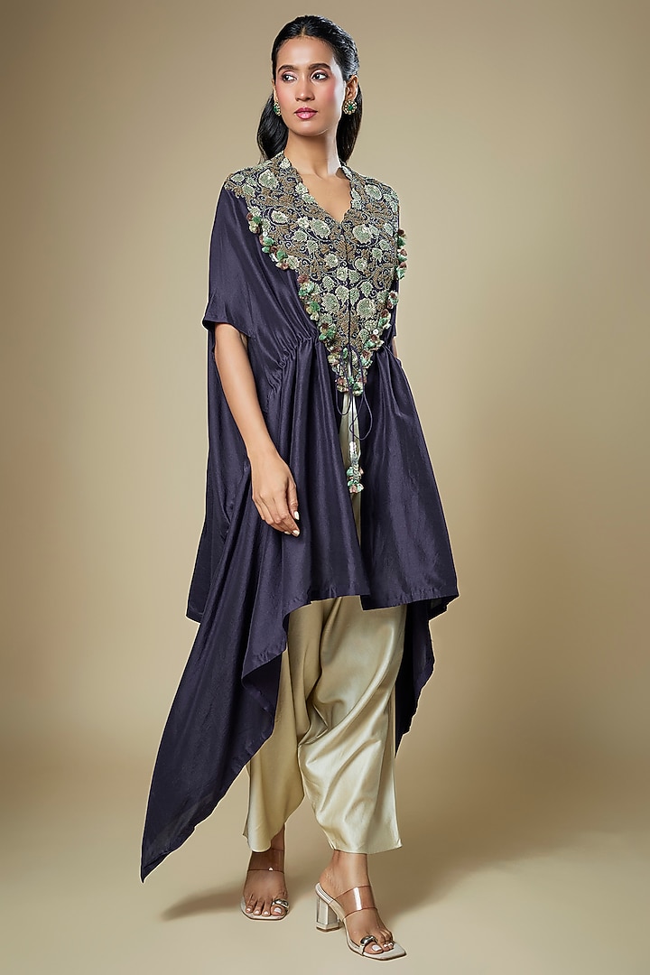 Royal Blue Dupion Silk Dori & Thread Work Kaftan Set by Prisho at Pernia's Pop Up Shop