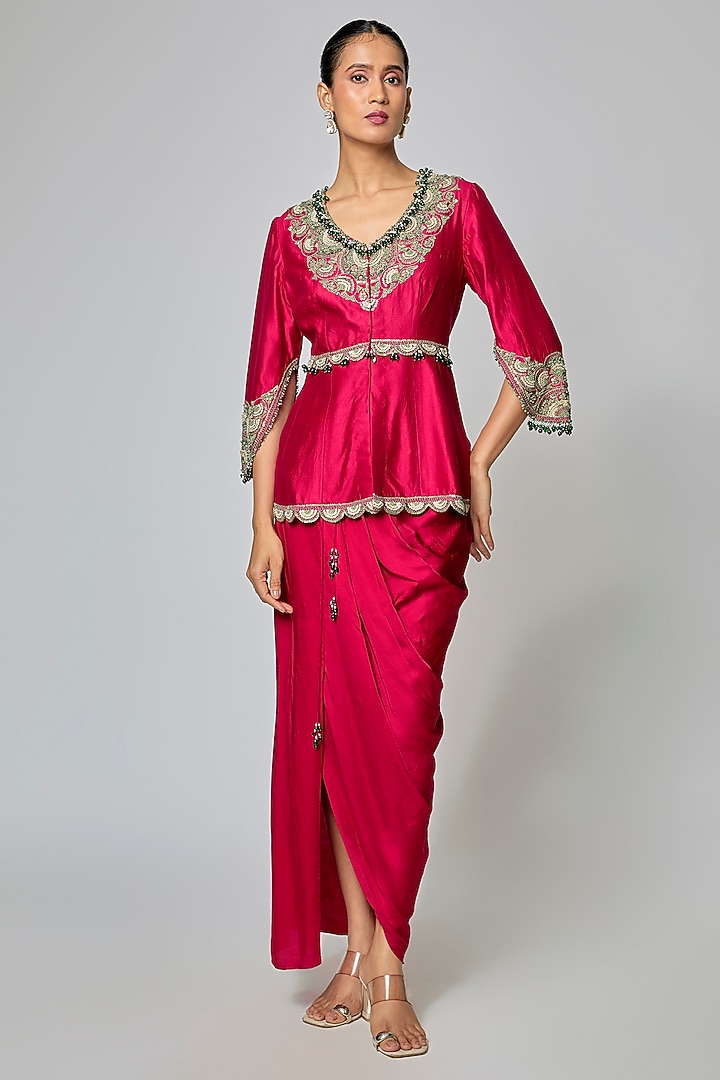 Cherry Red Modal Satin Skirt Set by Prisho at Pernia's Pop Up Shop