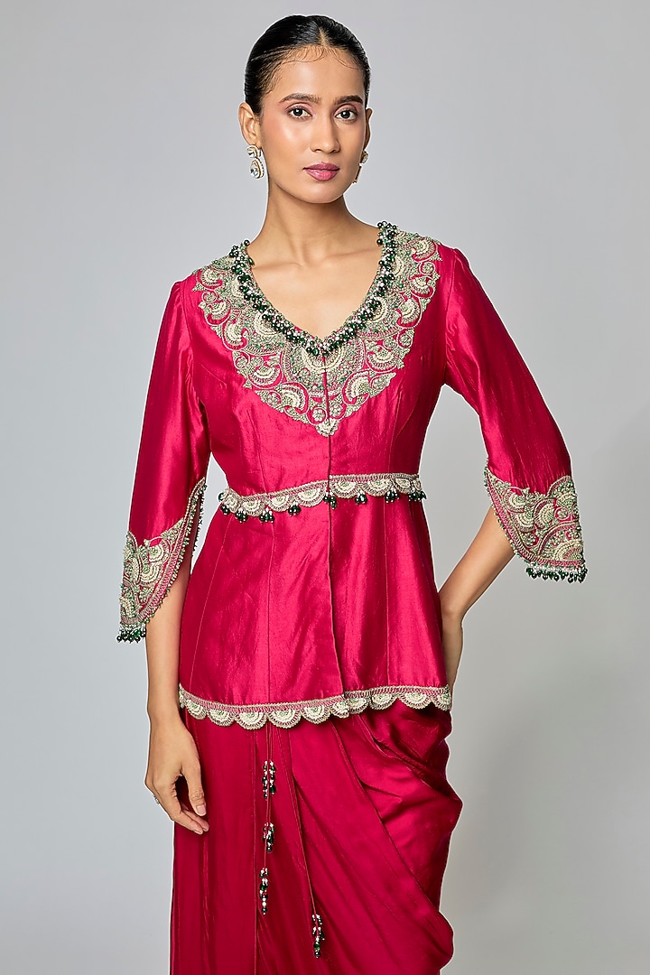 Cherry Red Modal Satin Skirt Set by Prisho at Pernia's Pop Up Shop