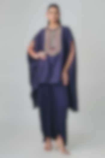 Royal Blue Silk Dori & Thread Work Kaftan Set by Prisho at Pernia's Pop Up Shop