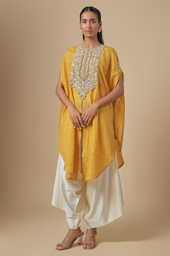 Mustard Bandhej Kaftan Set by Prisho at Pernia's Pop Up Shop