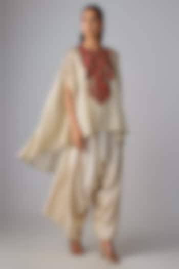 Ivory Tissue Thread Work Kaftan Set by Prisho at Pernia's Pop Up Shop