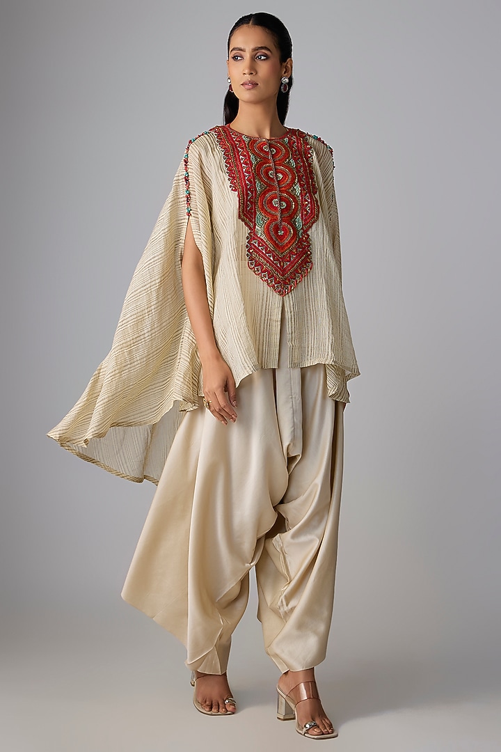 Ivory Tissue Thread Work Kaftan Set by Prisho at Pernia's Pop Up Shop