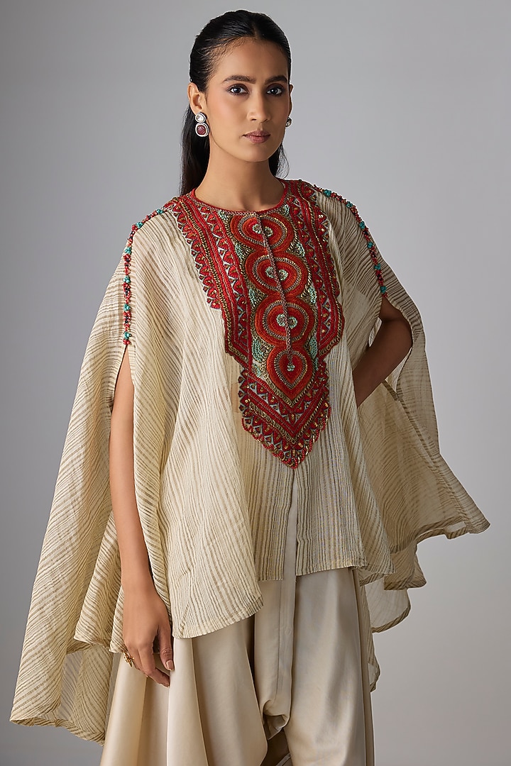 Ivory Tissue Thread Work Kaftan Set by Prisho at Pernia's Pop Up Shop