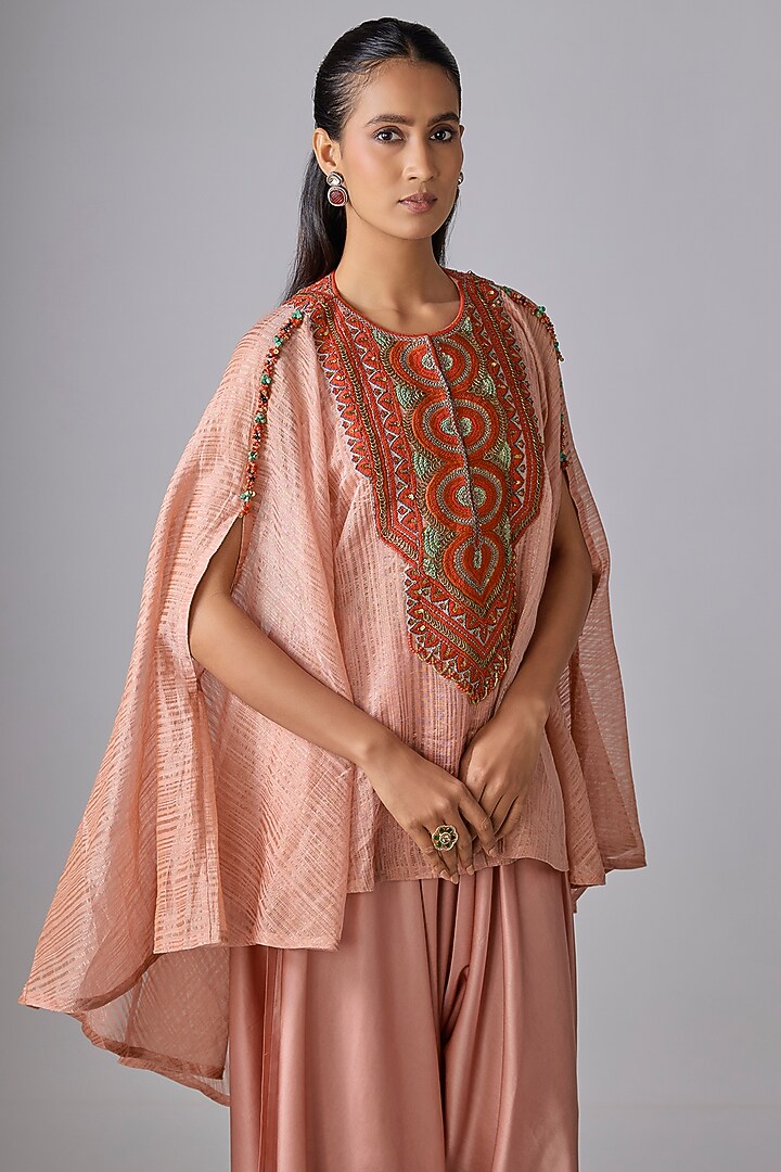 Deep Pink Tissue Thread Work Kaftan Set by Prisho at Pernia's Pop Up Shop