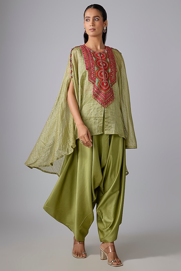 Sea Green Tissue Thread Work Kaftan Set by Prisho at Pernia's Pop Up Shop